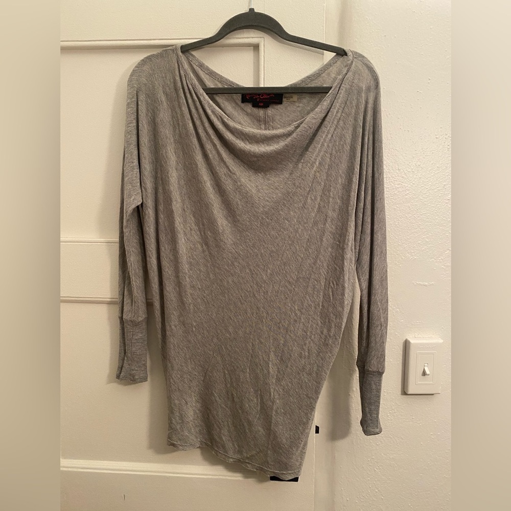 Alice & Olivia by Stacey Bendet Air Gray Drape Neck Long Sleeve Top